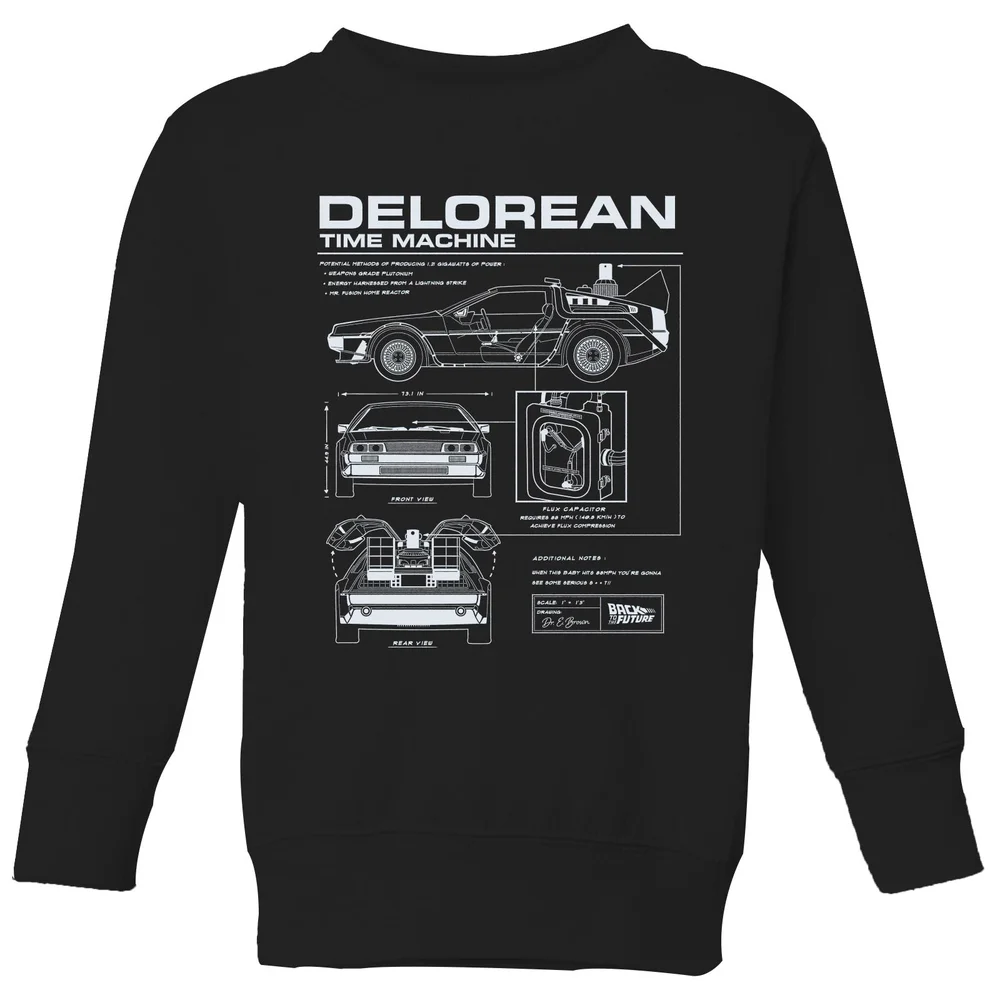 Back To The Future Delorean Schematic Kids' Sweatshirt - Black - 3-4 ans Image 1