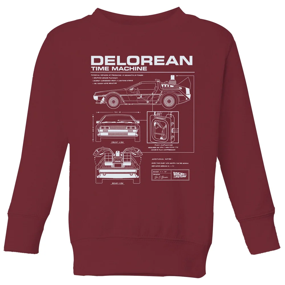 Back To The Future Delorean Schematic Kids' Sweatshirt - Burgundy - 3-4 ans Image 1