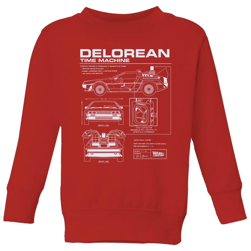 Back To The Future Delorean Schematic Kids' Sweatshirt - Red - 3-4 ans Image 1