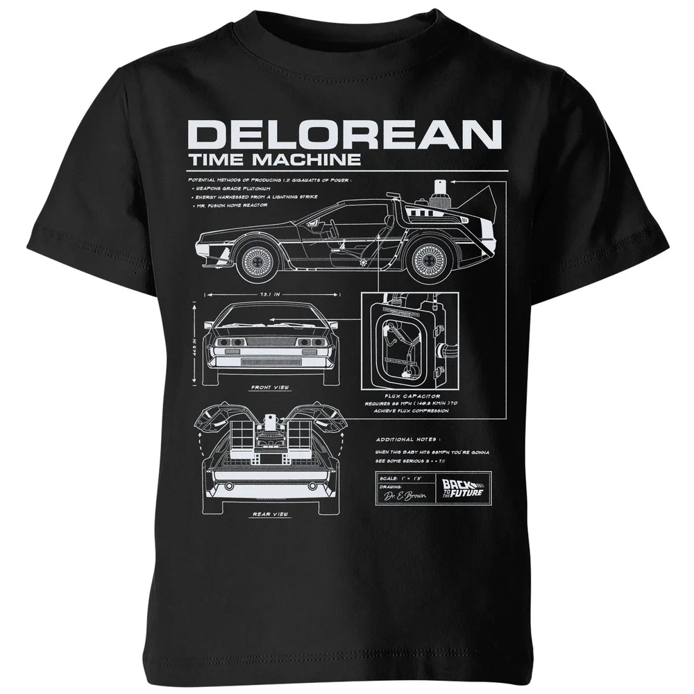 Back To The Future Delorean Schematic Kids' T-Shirt - Black - 3-4 ans Image 1