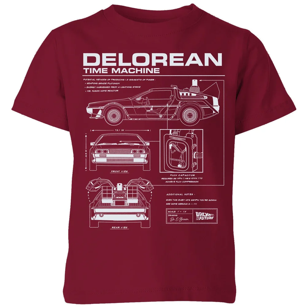 Back To The Future Delorean Schematic Kids' T-Shirt - Burgundy - 3-4 ans Image 1