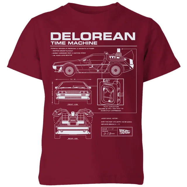 Back To The Future Delorean Schematic Kids' T-Shirt - Burgundy