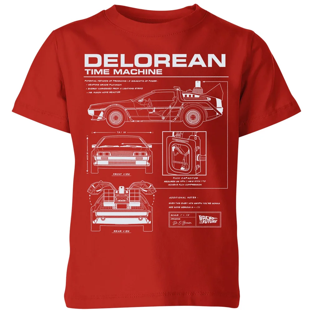 Back To The Future Delorean Schematic Kids' T-Shirt - Red - 3-4 ans Image 1