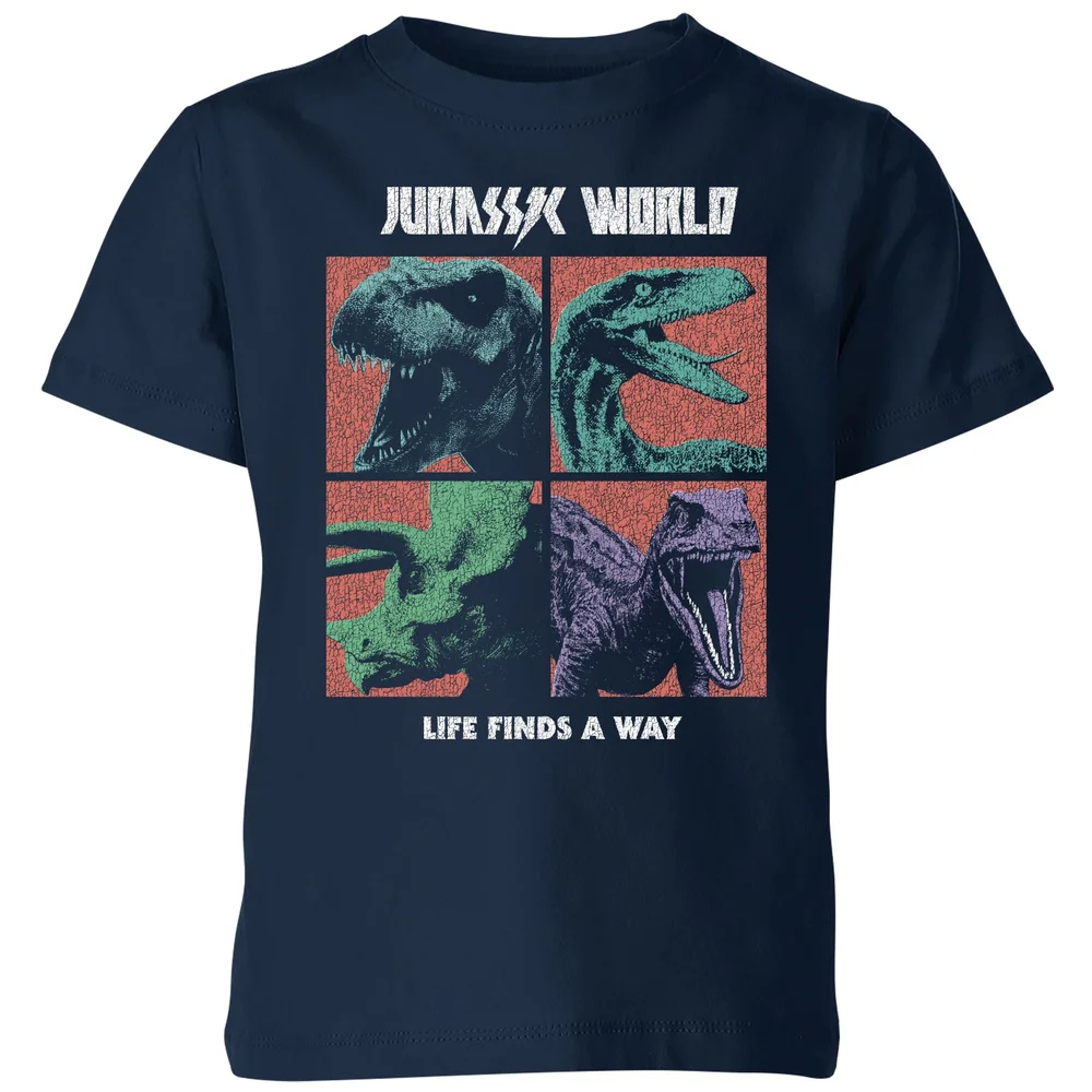 Jurassic Park World Four Colour Faces Kids' T-Shirt - Navy - 3-4 ans Image 1