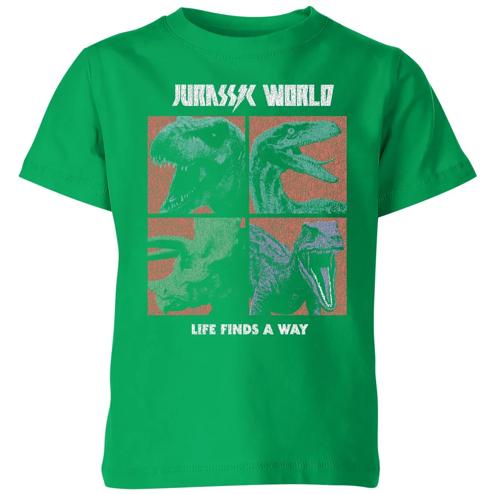 Jurassic Park World Four Colour Faces Kids' T-Shirt - Green - 3-4 ans Image 1