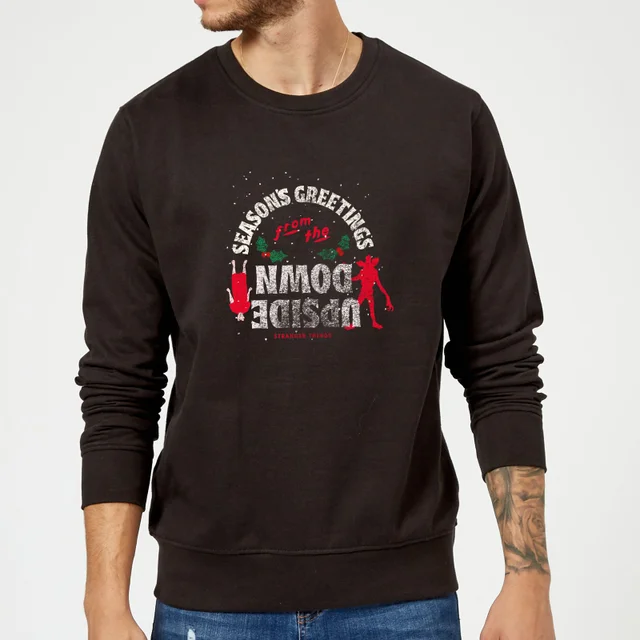 Pull de Noël Stranger Things Seasons Greeting From Upside Down - Noir