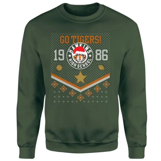 Stranger Things Christmas Go Tigers! Christmas Jumper - Green