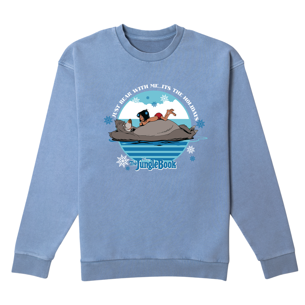 Disney Just Bear With Me Christmas Jumper - Denim Blue Acid Wash - S Image 1
