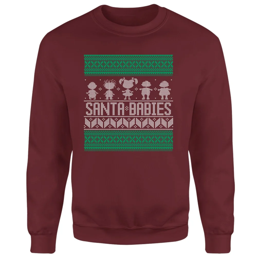 Rugrats Santa Babies Christmas Jumper - Burgundy - S Image 1