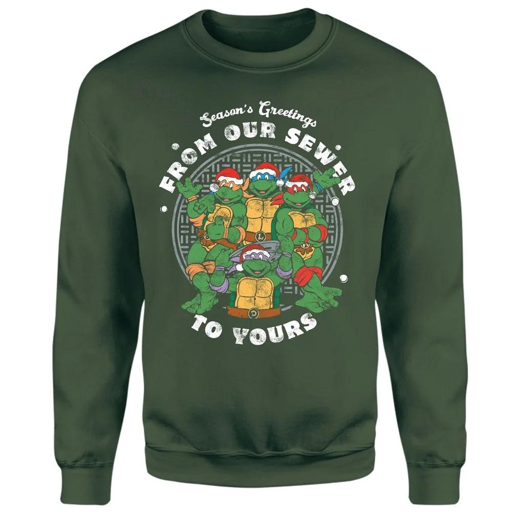 Teenage Mutant Ninja Turtles Sewer Season's Greetings Christmas Jumper - Green - XS Image 1