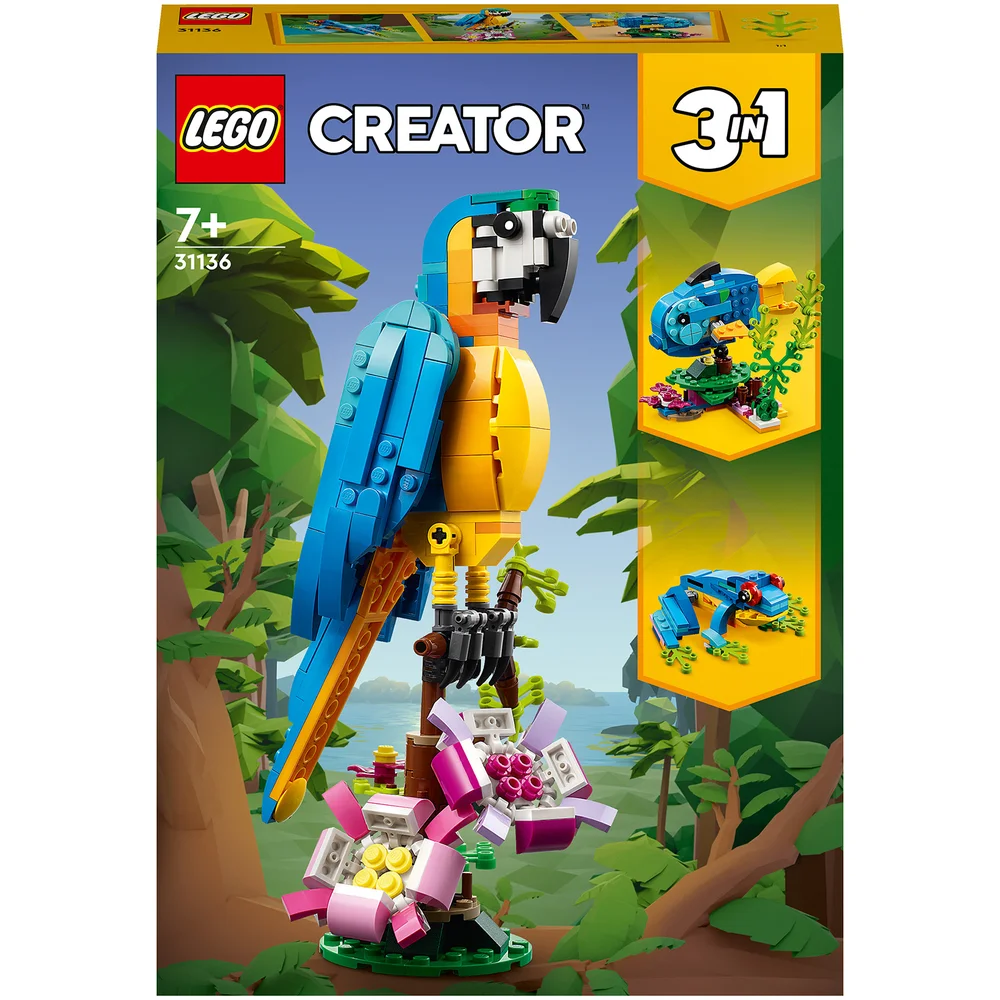 LEGO Creator: 3-en-1 Le Perroquet Exotique, Figurines Animaux de la Jungle, avec Grenouille et Poisson(31136) Image 1