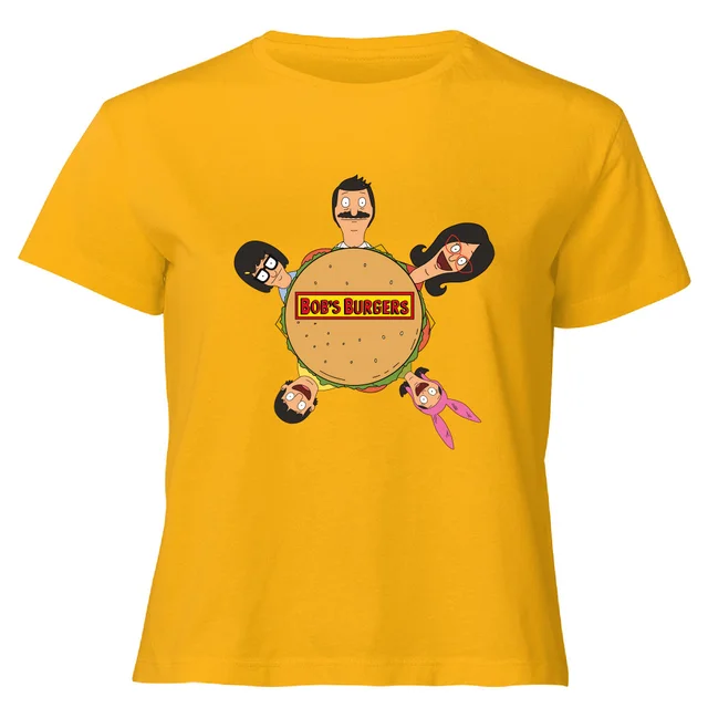 Bob's Burgers Character Burger Women's Cropped T-Shirt - Mustard