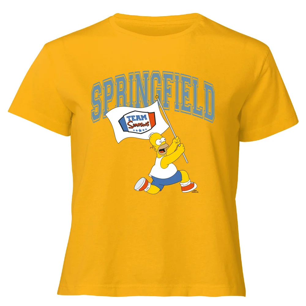 The Simpsons Springfield Team Women's Cropped T-Shirt - Mustard - XS - Moutarde Image 1