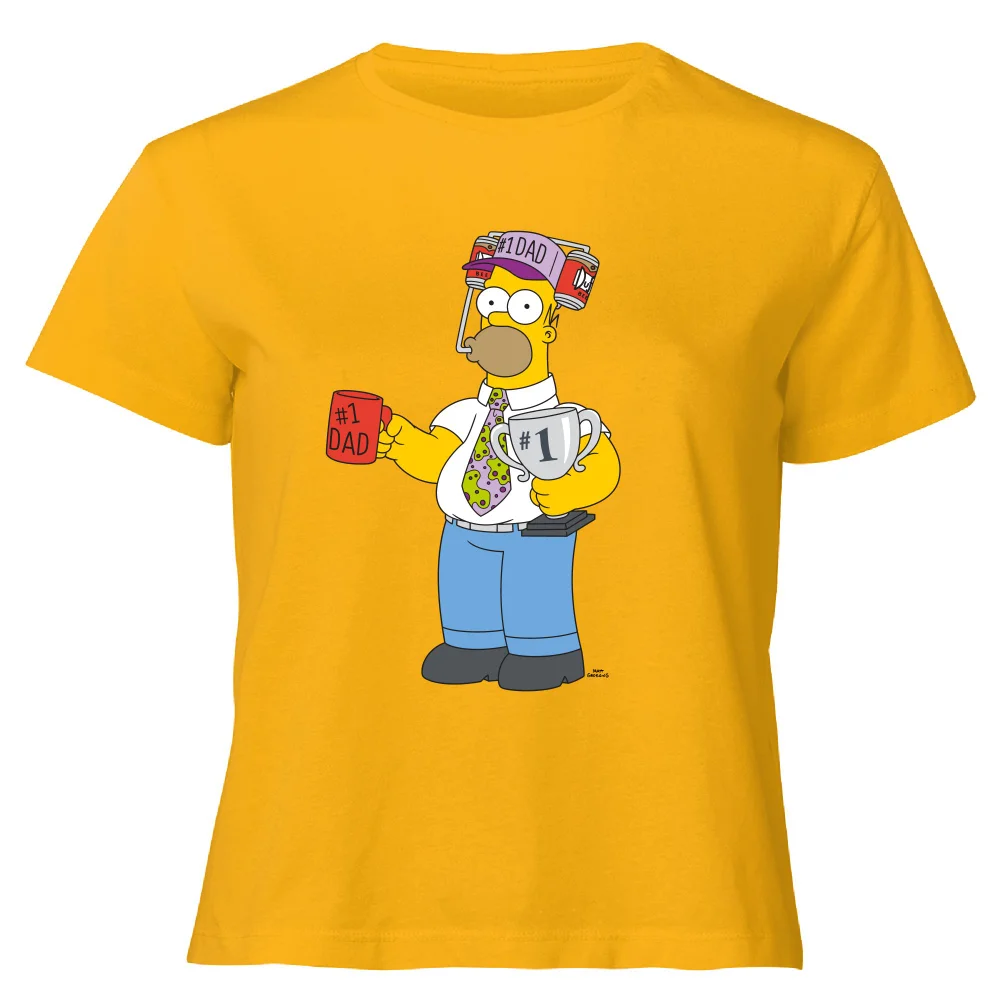 The Simpsons Homer Number 1 Dad Women's Cropped T-Shirt - Mustard - XS - Moutarde Image 1