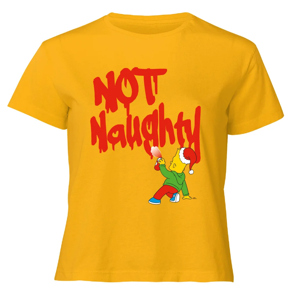 The Simpsons Bart Not Naughty Women's Cropped T-Shirt - Mustard - XS - Moutarde Image 1