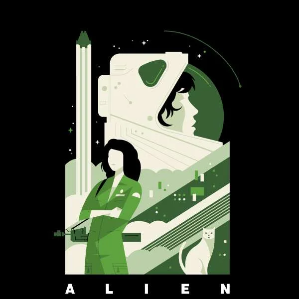 Alien Ripley Space Collage Women's Cropped Hoodie - Black
