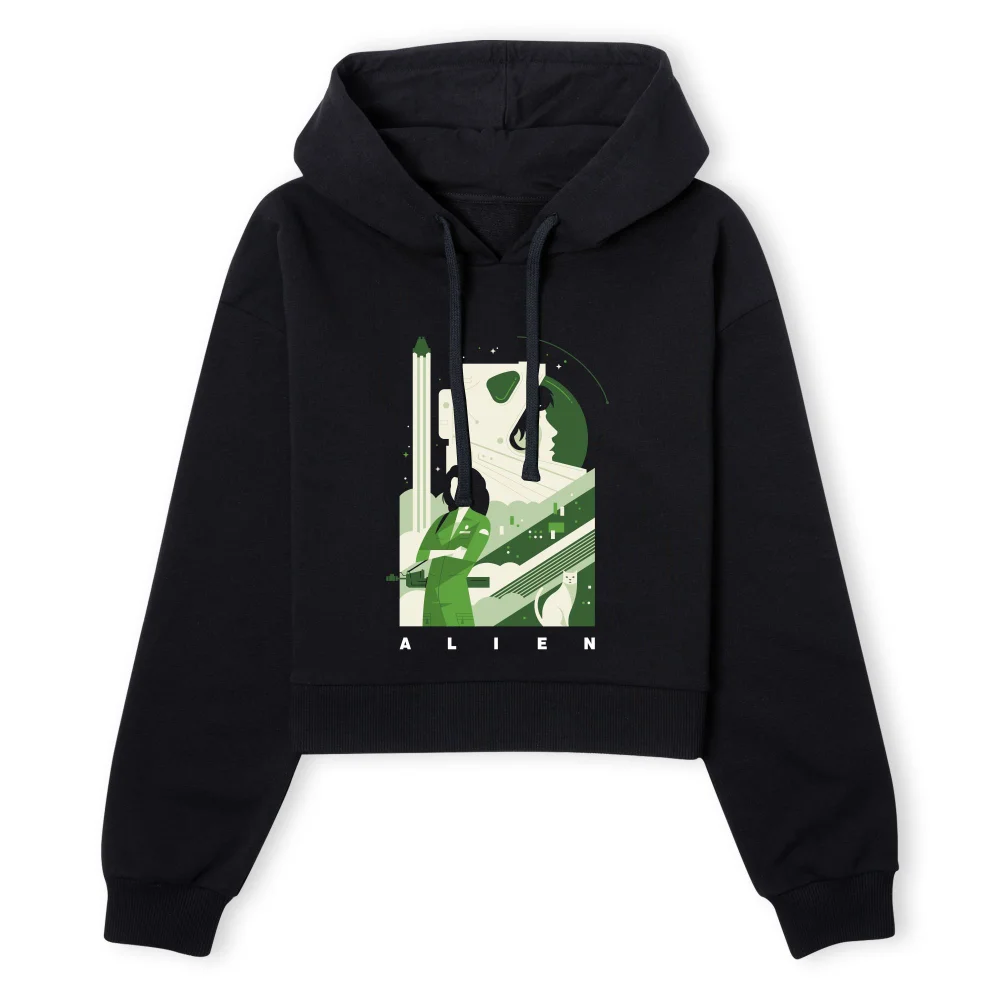 Alien Ripley Space Collage Women's Cropped Hoodie - Black - XS - Noir Image 1