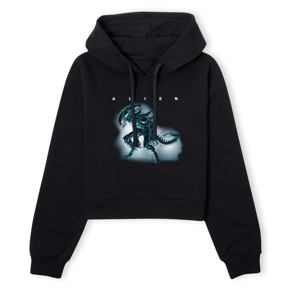 Alien Drooling Through Smoke Women's Cropped Hoodie - Black - XS - Noir Image 1