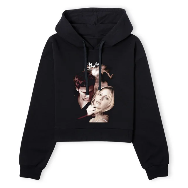 Buffy The Vampire Slayer Angel Poster Women's Cropped Hoodie - Black