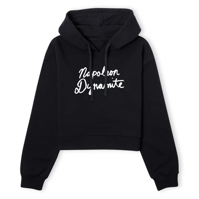 Napoleon Dynamite Script Logo Women's Cropped Hoodie - Black
