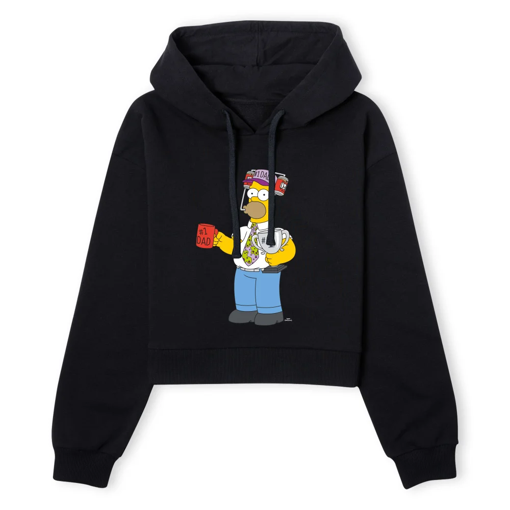 The Simpsons Homer Number 1 Dad Women's Cropped Hoodie - Black - XS - Noir Image 1