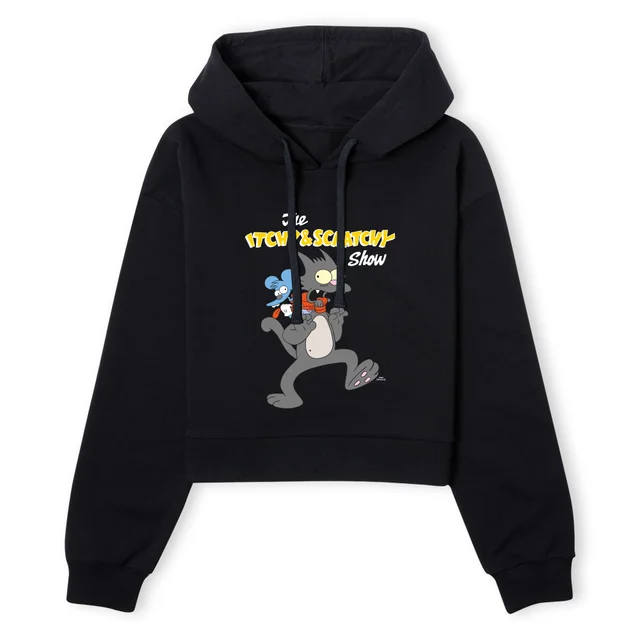 The Simpsons Itchy And Scratchy Strangle Women's Cropped Hoodie - Black