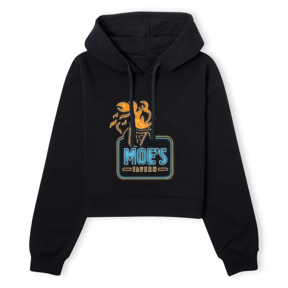 The Simpsons Moe's Tavern Neon Sign Women's Cropped Hoodie - Black - XS - Noir Image 1