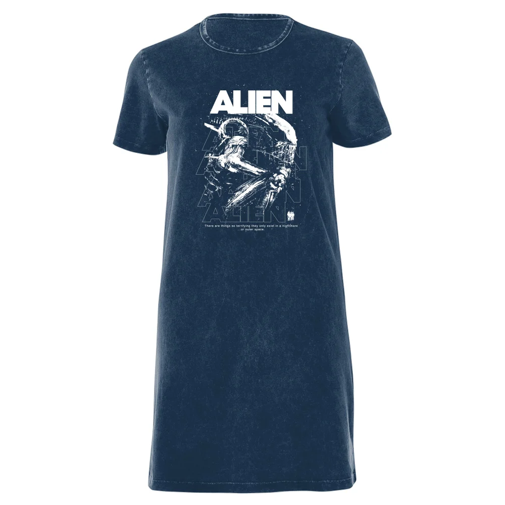 Alien Repeat Women's T-Shirt Dress - Navy Acid Wash - XXL - Navy Acid Wash Image 1