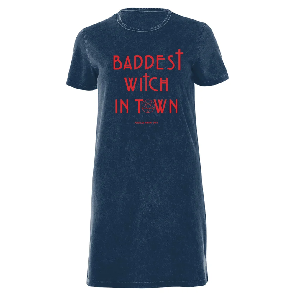 American Horror Story Baddest Witch In Town Women's T-Shirt Dress - Navy Acid Wash - XXL - Navy Acid Wash Image 1