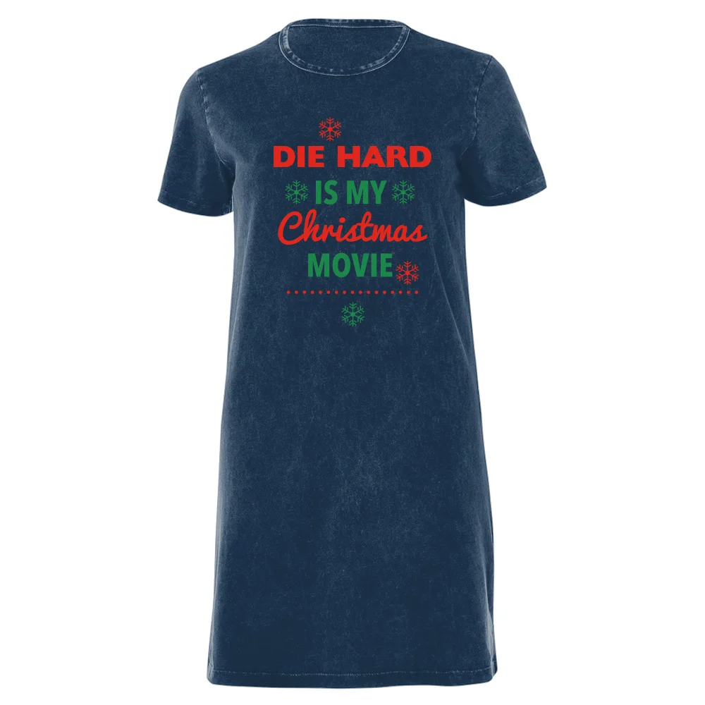 Die Hard Christmas Movie Women's T-Shirt Dress - Navy Acid Wash - XXL - Navy Acid Wash Image 1