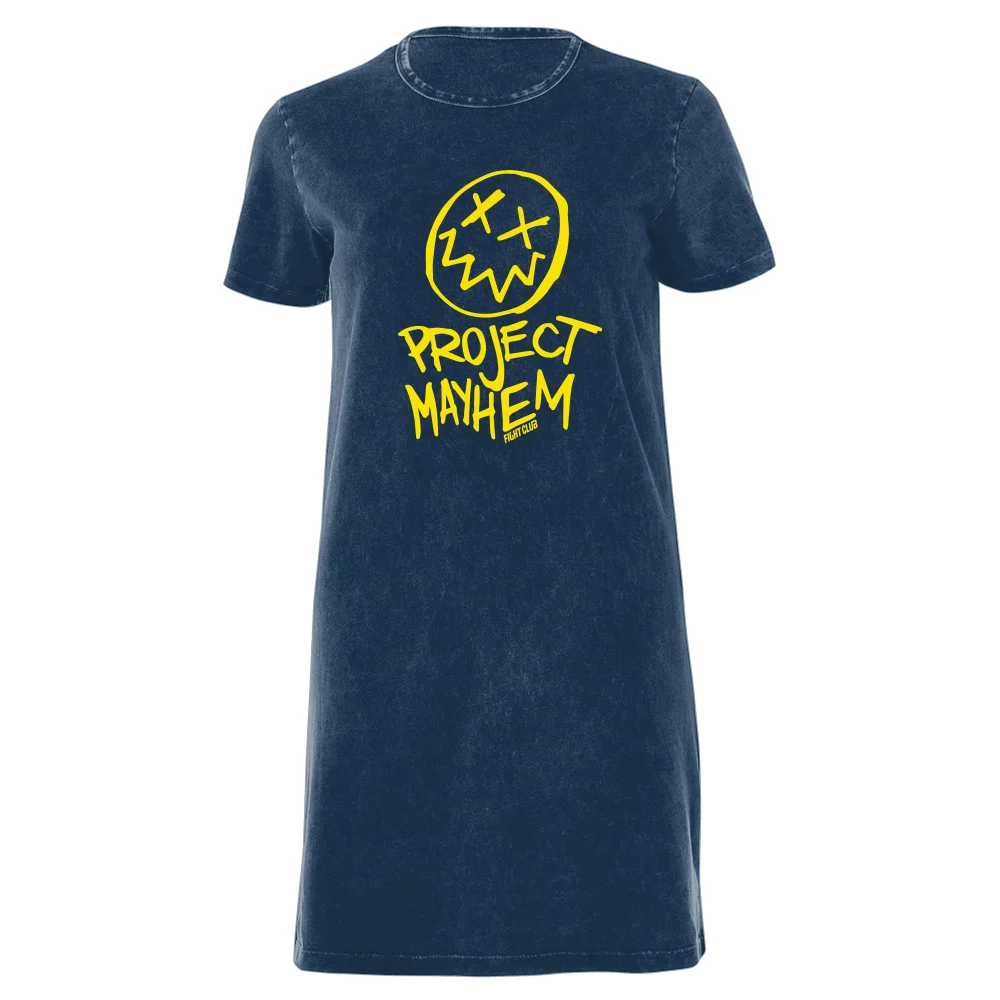 Fight Club Project Mayhem Women's T-Shirt Dress - Navy Acid Wash - XXL - Navy Acid Wash Image 1