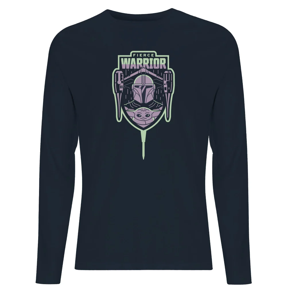 Star Wars The Mandalorian Fierce Warrior Men's Long Sleeve T-Shirt - Navy - S Image 1