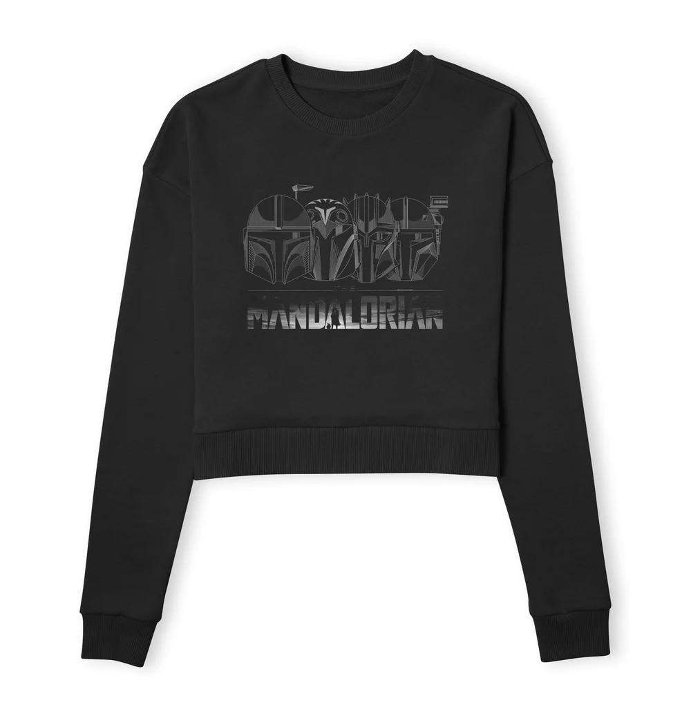Star Wars The Mandalorian Helmets Line Art Women's Cropped Sweatshirt - Black - XS Image 1
