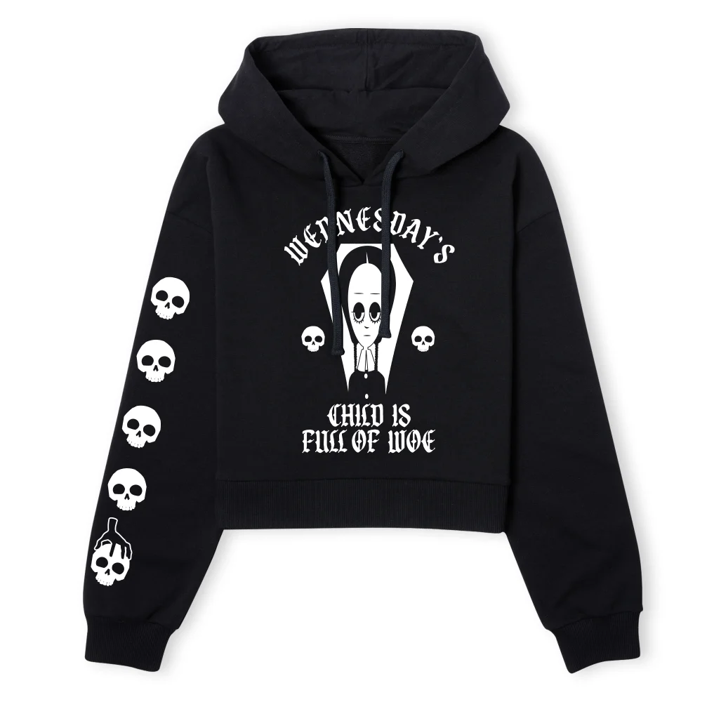 Hoodie Cropped Femme Wednesday's Child of Woe - Noir - S Image 1