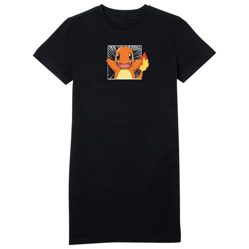 Pokémon Pokédex Charmander #0004 Women's T-Shirt Dress - Black - L Image 1