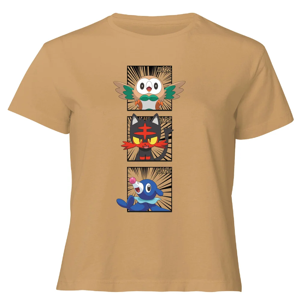 Pokemon Generation 7 Starters Women's Cropped T-Shirt - Tan - XL Image 1