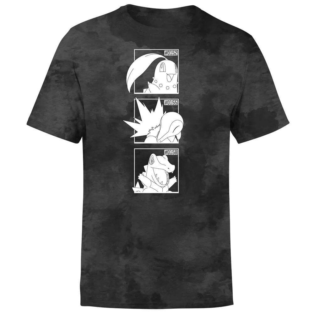 Pokemon Generation 2 Monochrome Starters Men's T-Shirt - Black Tie Dye - M Image 1