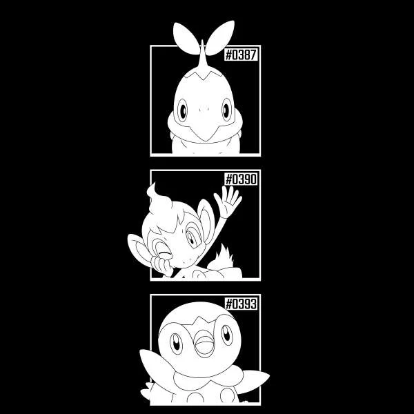 Pokemon Generation 4 Monochrome Starters Men's T-Shirt - Black