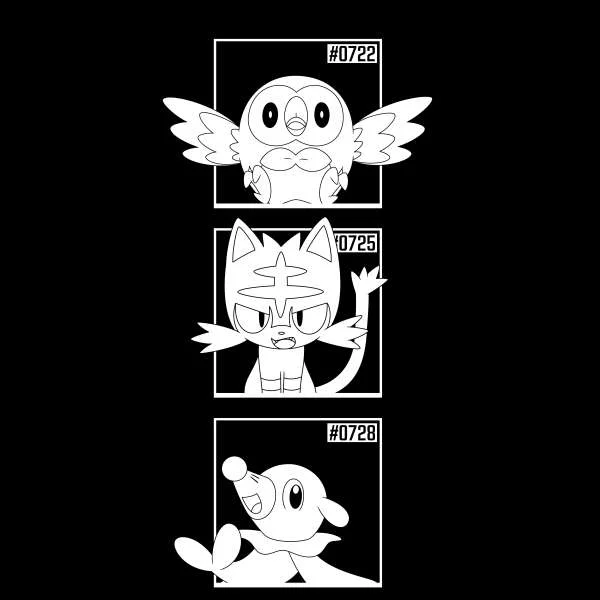 Pokemon Generation 7 Monochrome Starters Men's T-Shirt - Black