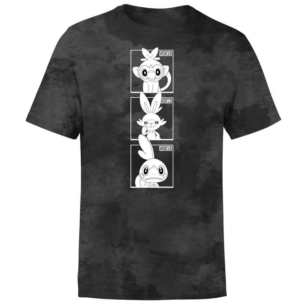 Pokemon Generation 8 Monochrome Starters Men's T-Shirt - Black Tie Dye - S Image 1