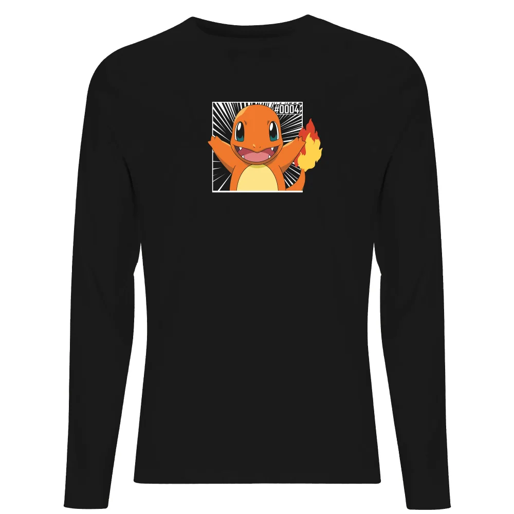 Pokémon Pokédex Charmander #0004 Men's Long Sleeve T-Shirt - Black - S Image 1