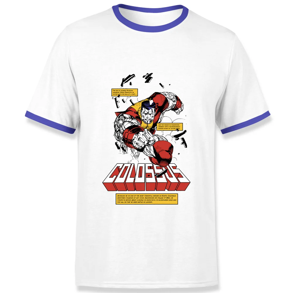 X-Men Colossus Bio Men's Ringer T-Shirt - White/Navy - S Image 1