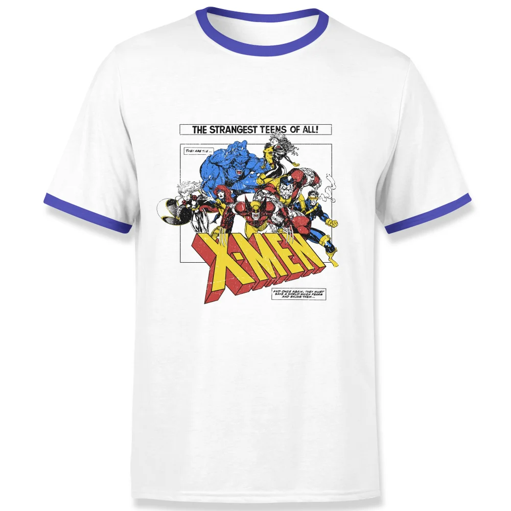 X-Men Retro Team Up Men's Ringer T-Shirt - White/Navy - S Image 1
