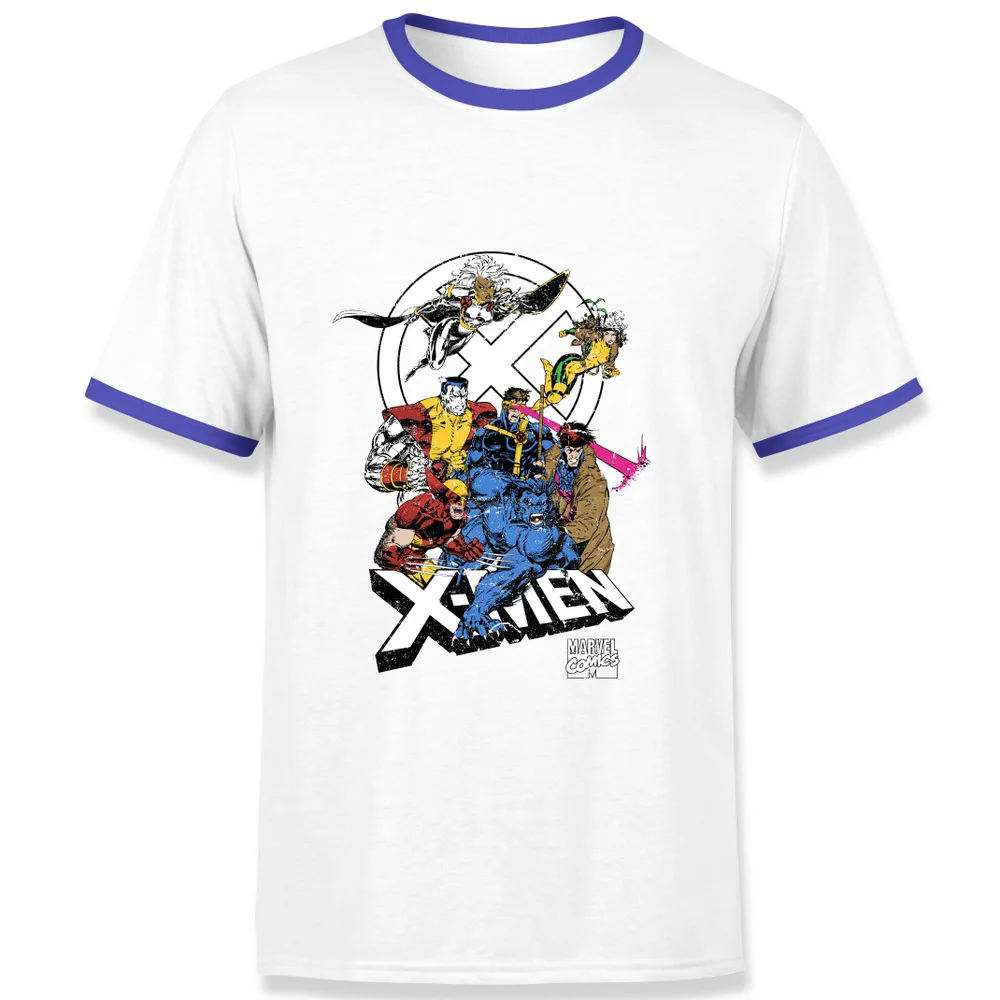X-Men Super Team Men's Ringer T-Shirt - White/Navy - S Image 1