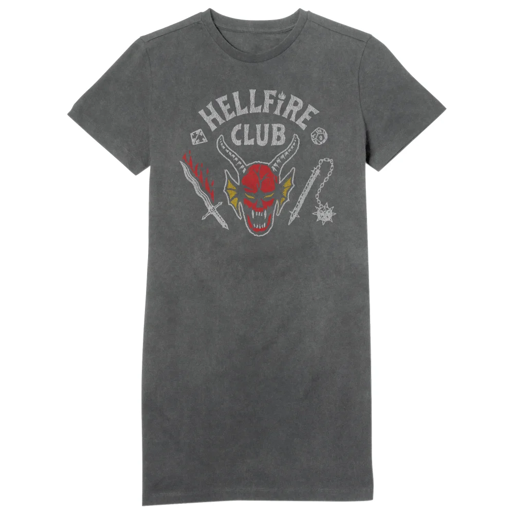 Stranger Things Hellfire Club Vintage Women's T-Shirt Dress - Black Acid Wash - XXL - Black Acid Wash Image 1