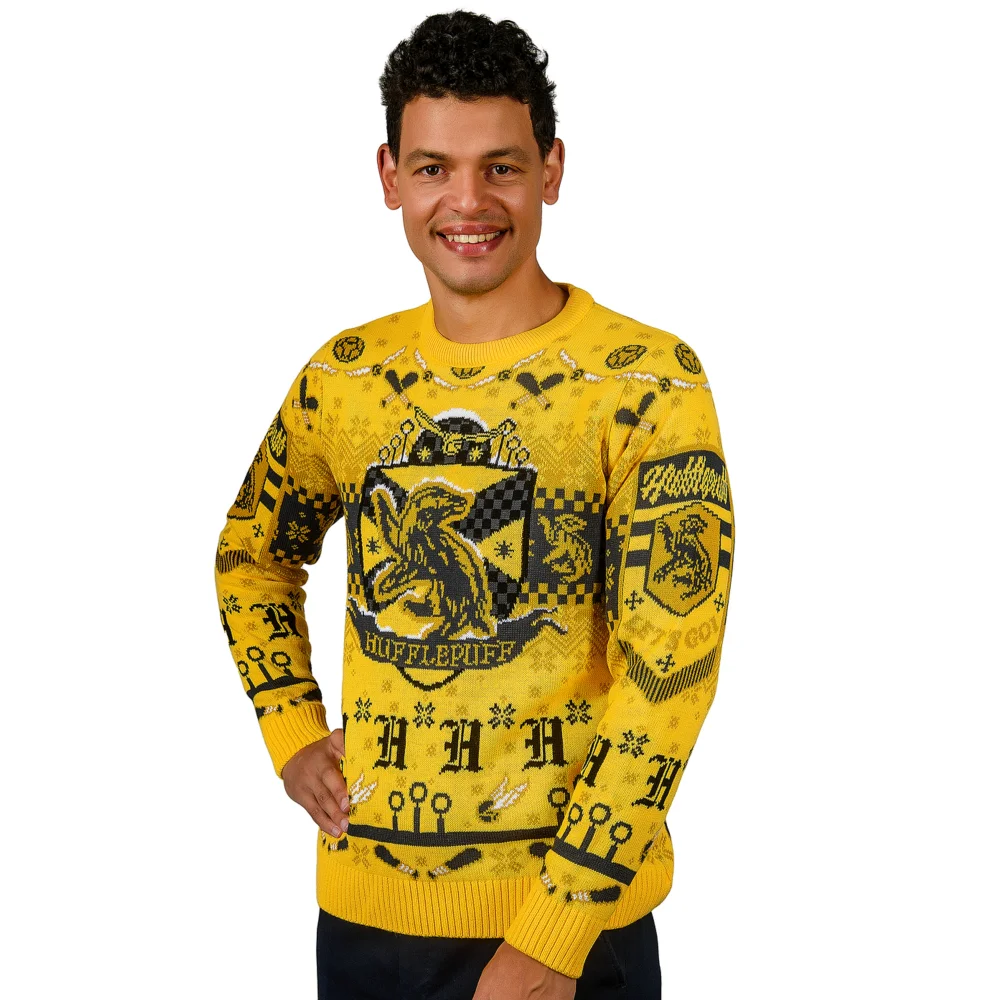Harry Potter Hufflepuff Quidditch Knitted Christmas Jumper - XS Image 1
