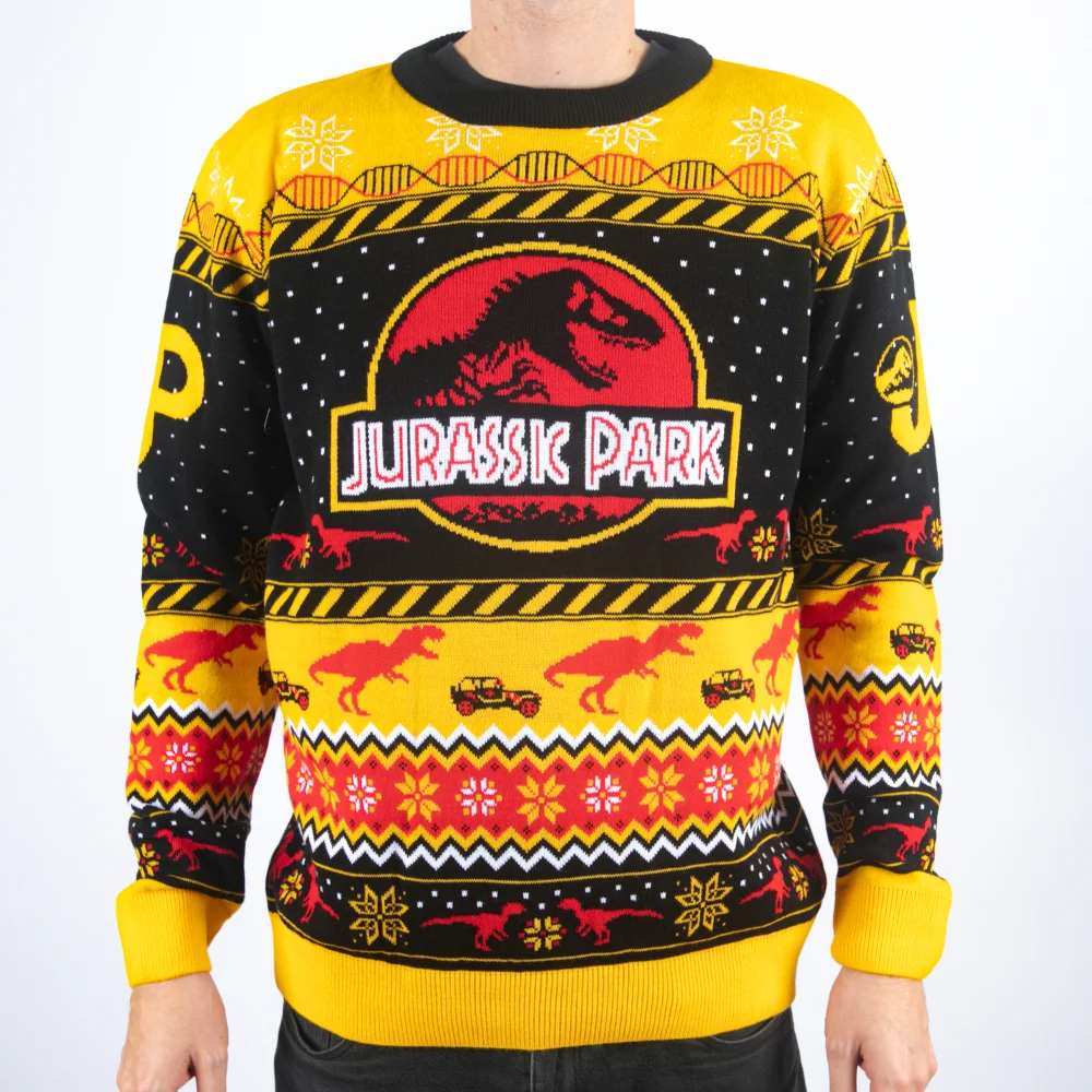 Jurassic Park Logo Knitted Christmas Jumper - M Image 1