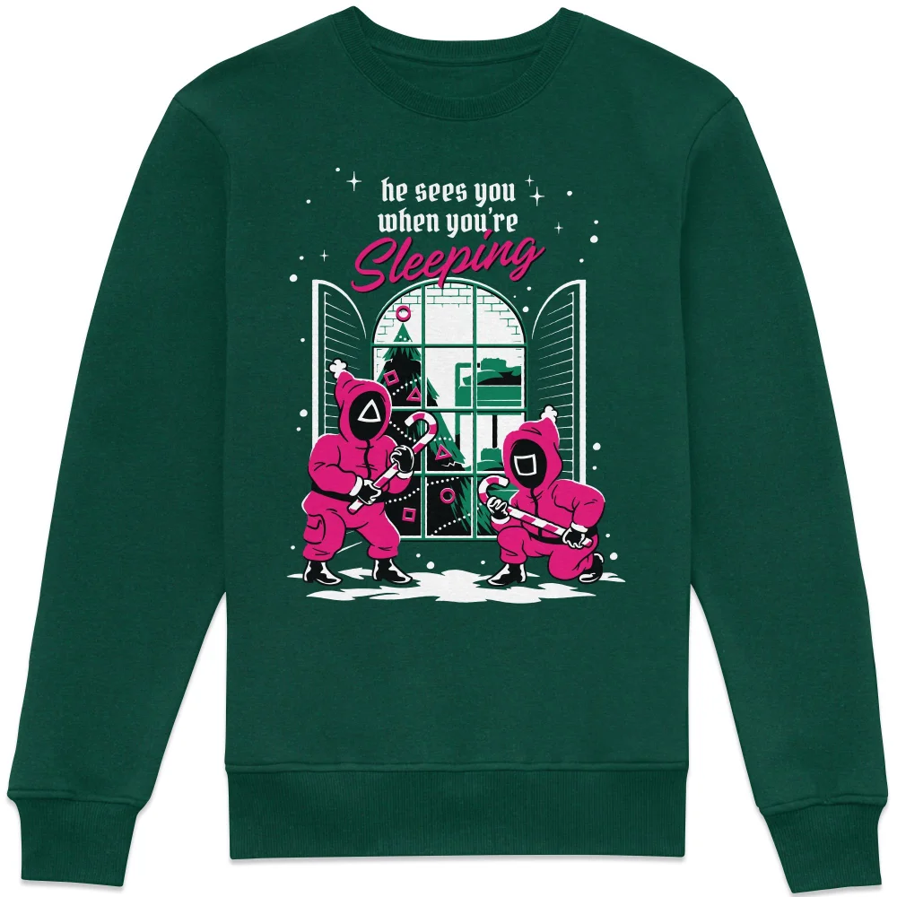 Squid Game He Sees You When You're Sleeping Sweatshirt - Green - XS Image 1