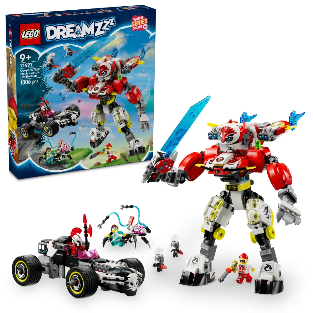 LEGO® DREAMZzz™ Cooper’s Tiger Mech & Zero’s Hot Rod Car Toy Vehicle Model for Kids 71497 Image 1