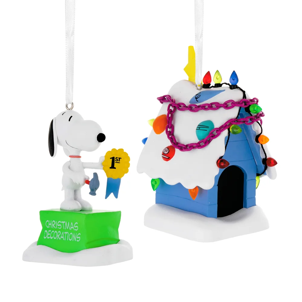 Hallmark Storied Moments PEANUTS Ornaments - Set of 2 - SNOOPY & Doghouse Image 1